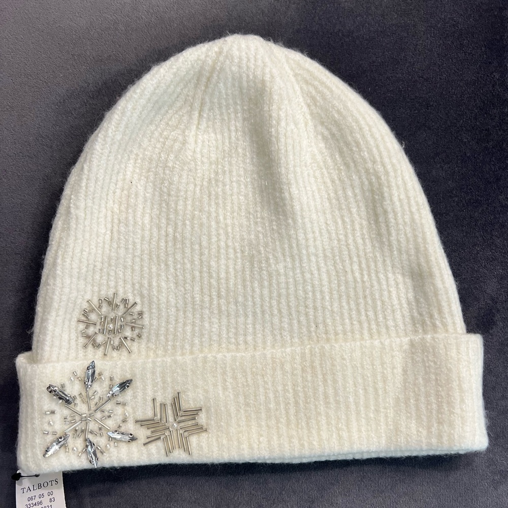 Talbots Cream Beanie with Beadwork